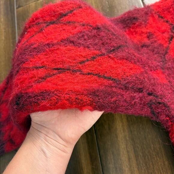 Zara Size S Red Knit Long Sleeve Sweater Chevron Argyle, Ribbed Hem & Cuffs - Picture 10 of 16